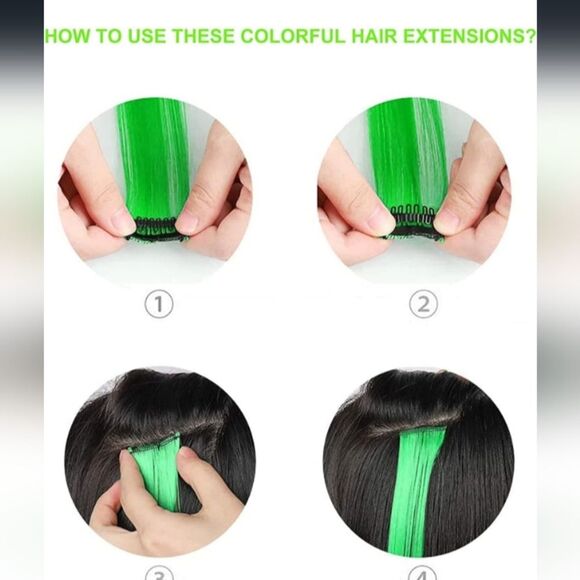 Vibrant Green 17 In Curly Hair Extensions 12 Pieces NWT - Picture 5 of 6